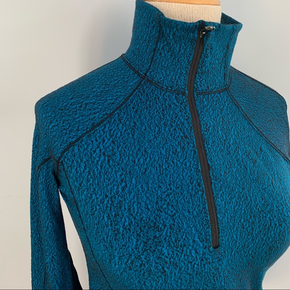 Lululemon Rush Hour aqua blue black print half-zip top Luon Spray Jacquard EUC - Picture 6 of 16